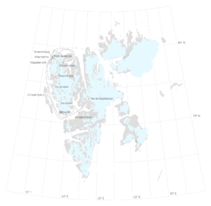 Map of Svalbard showing the route of our journey